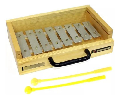 Metalófono 8 Teclas Cromado Caja Madera Tipo Maleta