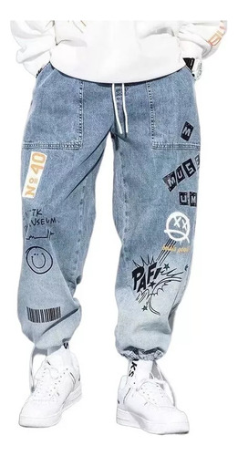 Jeans Holgados Con Estampado De Letras Para Hombre