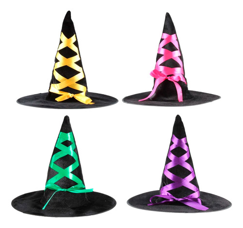 Sombrero Gorro Bruja Con Cinta Colores Disfraz Halloween