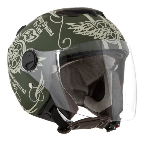 Capacete para moto  aberto Pro Tork New Atomic  Highway Dreams  verde-fosco highway dreams tamanho 60 