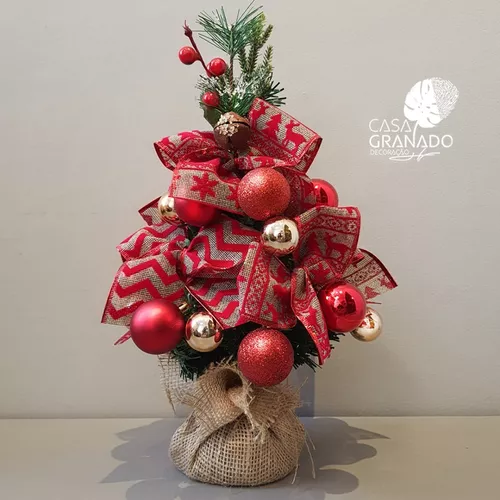 Árvore De Natal Decorada Vermelho Com Juta 60cm - Art Home Decoração