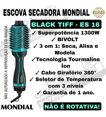 Escova Secadora Alisa E Modela Tiffany 3 Em 1 Mondial + Nfe