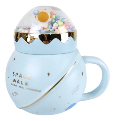 Mug Taza Con Cuchara Tapa Astronauta Luna Cerámica