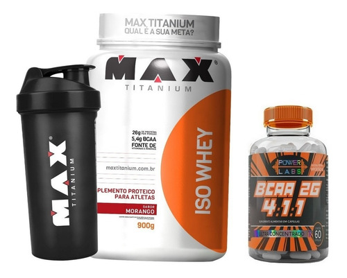 Iso Whey Max Titanium 900g Isolado+ Bcaa E Shaker Grátis