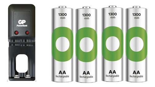 Cargador Gp + 4 Baterías Pilas Aa 1000 Mah Recargables Promo