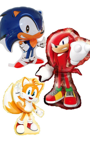 Globos Sonic Tails Y Knuckes + Número Gigante Plateado