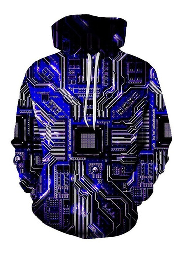 Sudadera Suelta Moda Patrón Creativo Chip Electrónico