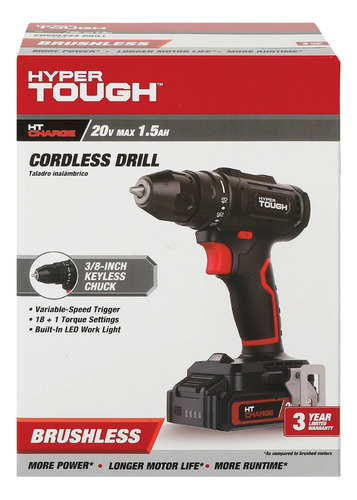 Hyper Tough Taladro Inalámbrico 20-v. Con Pila Y Cargador Co Negro