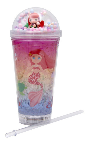 Vaso Con Bombilla Diseño Sirena Con Pelotitas Luces Kawaii