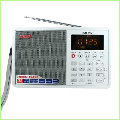 Rádio Receptor Tecsun Icr-110 Am/fm Stéreo Gravador Prata 