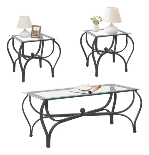 Filingsky Juego De Mesa Auxiliar De 3 Piezas Superficie De Negro ...