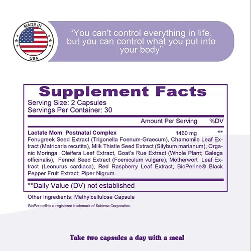 You're Natural Lactate Mom Vitaminas De Apoyo Posparto Para Lactancia Materna 60 Cápsulas Vegetarianas