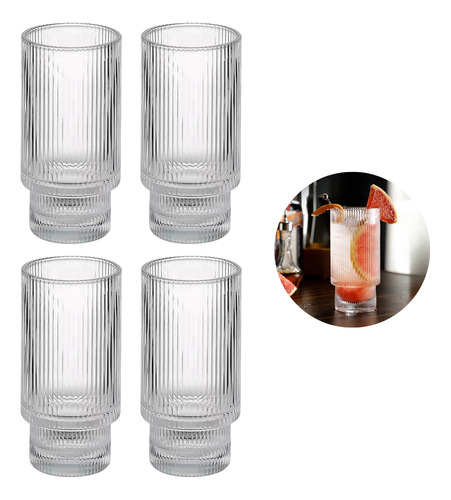 Vaso Texturizado De Vidrio Grueso 330 Ml 4 Piezas
