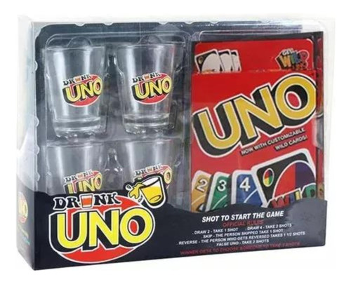 Juego De Cartas Uno Drink + 4 Vasos Para Shot