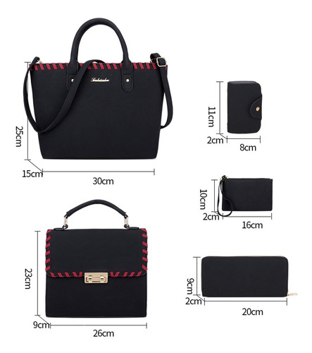 Imagen 3 de 9 de Set 5 Bolsas Dama Mujer Cosmetiquera Cuero Bandolera Tote