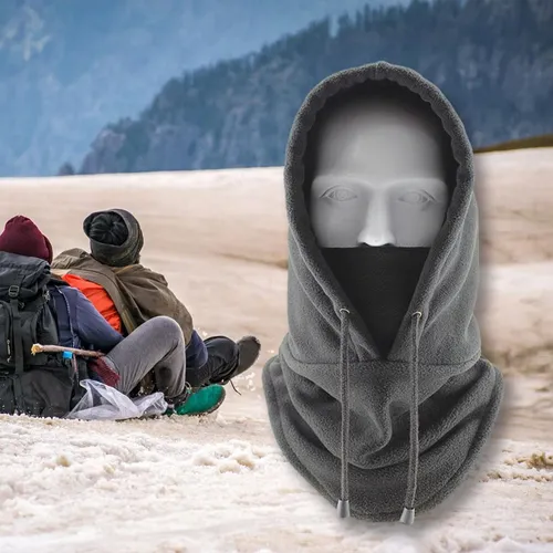 Unisex Winter Warm Snood Fleece Scarf Hood Gray One Size