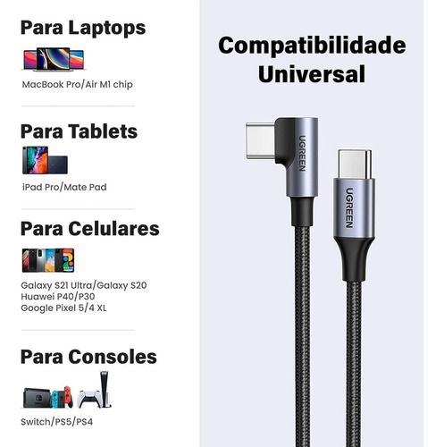 Cable Usb-c A Usb-c | 1 Metro | Conector Con Ángulo