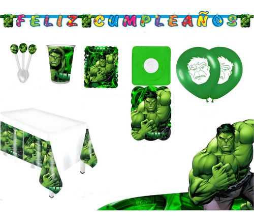 Kit Infantil Decoración Fiesta - Hulk X12 Invitados