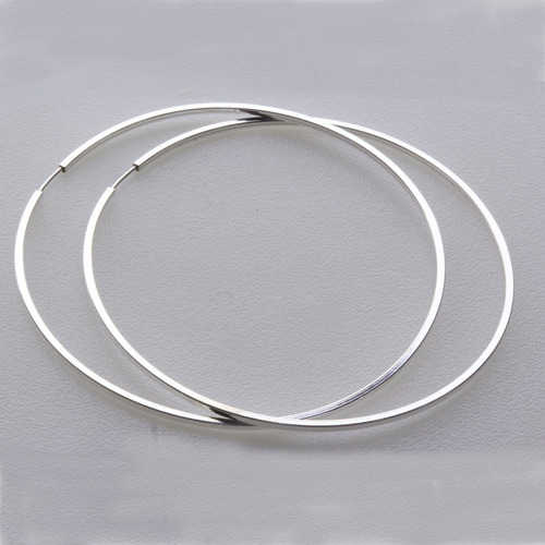 Imagem 3 de 6 de Argola Brinco Grande Pura Prata 925 - 6cm - Tubo Quadrado