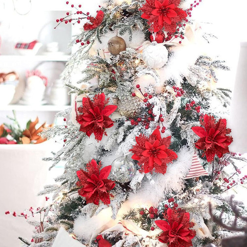 / 10 Flores Artificiales De Nochebuena Rojas De 14 Cm Para