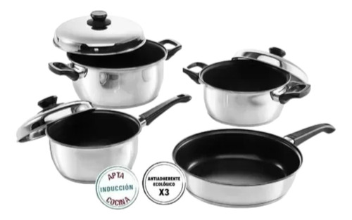 Set De Ollas Cocina Gamuza Linea Preto Ac Inox Antiadherente