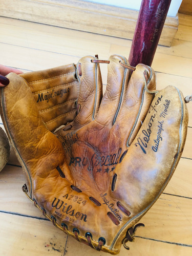 Trío Antiguo Béisbol Bate Pelota E Guante Wilson 1958 (Usado)