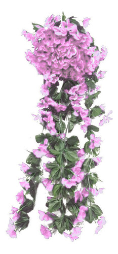 Cesta De Glicina Artificial Para Pared Con Flores Violetas C