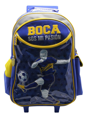 Mochila Boca Juniors Escolar Color Azul Con Amarillo Y Gris Bo485