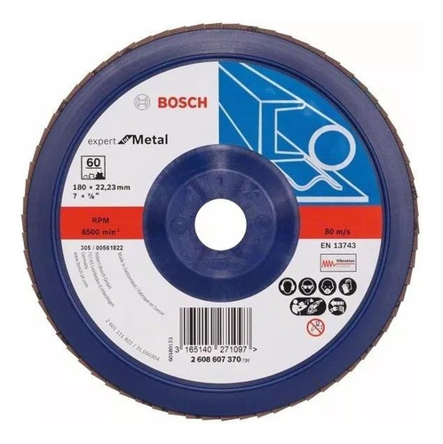 Disco de lija con solapa de 7 pulgadas, 180 mm, Gr 60, metal 2608607370 Bosch