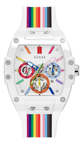 Reloj Para Hombre Guess Connoisseur Color Plateado Gw0265g1 Correa Arcoíris