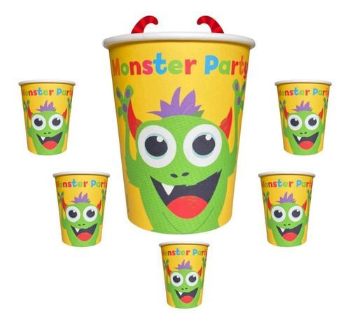 Vasos De Cumpleaños Descartables Monster Monstruos Cotillon