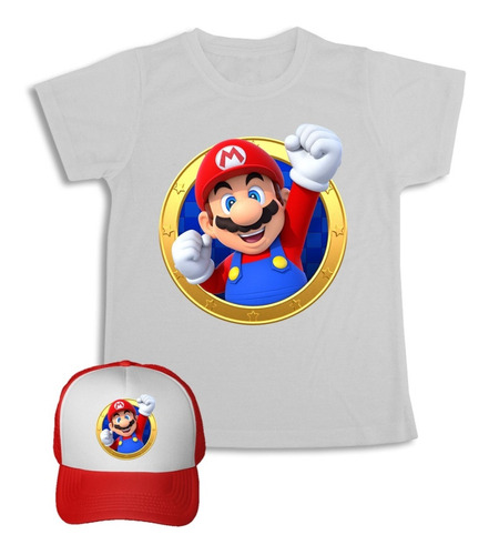 Camiseta Mario Bros Niños Y Adultos Obsequio Gorra 