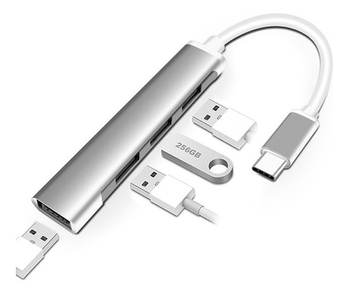 Adaptador Hub Usb Tipo-c 4 Puertos En 1 Computadora Win Mac