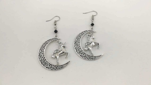 Aretes Luna Brocado Unicornio Goth Dark Gotico 