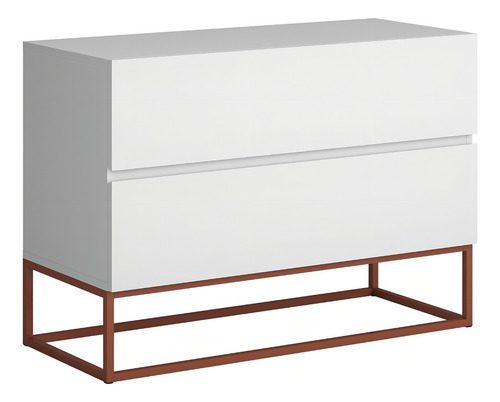 Mesa Cabeceira Eros 60cm Estilo Industrial Base Cobre Cor Branco/cobre