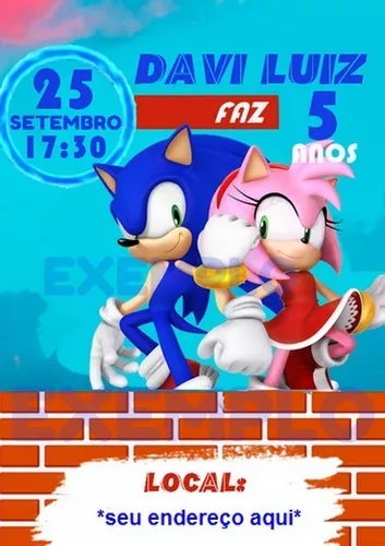 Criar convite de aniversário - Convite Sonic Azul