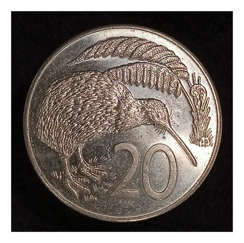 Nueva Zelanda 20 Cents 1986 Sin Circular Km 62 Fauna Kiwi