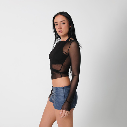 Top Trasparente Combinado Tull Y Modal Mujer Popcorn