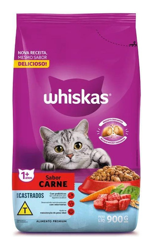 Ração Gatos Whiskas Castrados Carne 900gr