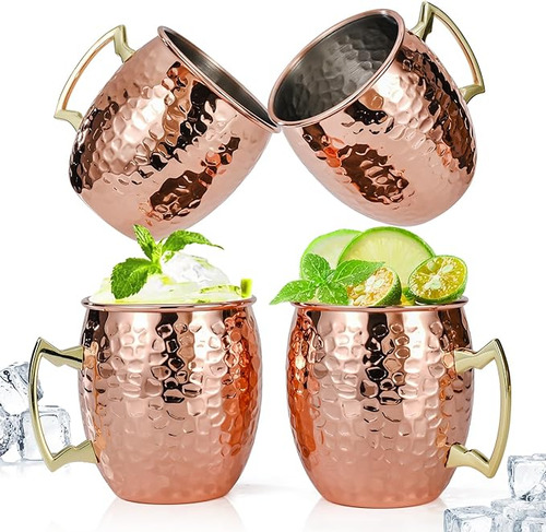 Moscow Mule Juego 4 Tazas Cobre Martillado 16 Onzas Con Forr