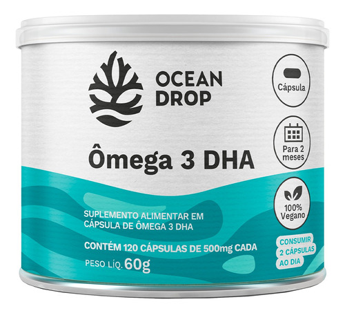Ômega 3 Dha 500mg Vegano Microalgas 100%natural Ocean Drop Sabor Without flavor