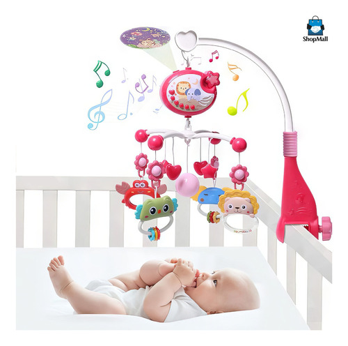 Móvil Giratorio Musical Proyector Para Cuna Bebé Color Rosa