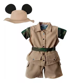 Fantasia De Mickey Safari Luxo Infantil Caçador Selva Menino