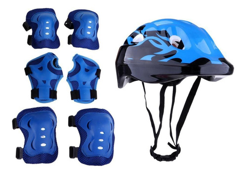 7pcs Kids Sports Bike Casco (58-62cm), Rodilleras Y + Azul