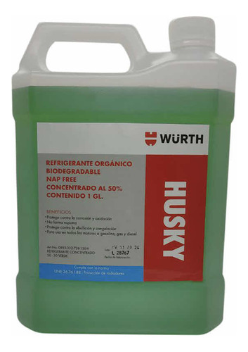 Refrigerante Anticongelante Organico Biodegradable 1gl Wurth