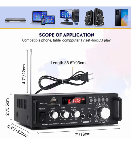Amplificador De Audio Bluetooth Carro/hogar 2 Canales 600w
