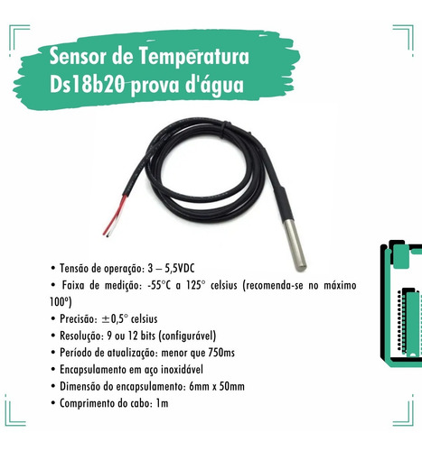 Imagem 5 de 8 de Sensor De Temperatura Ds18b20 Prova Dágua P/ Projeto Arduino