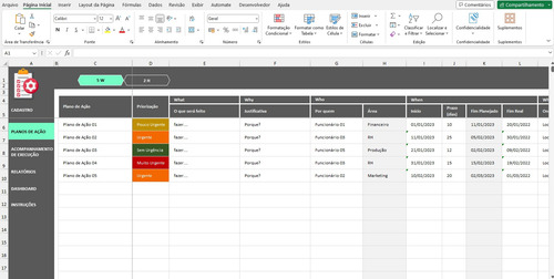 Matriz De Planejamento E Estratégia Para 5w2h Em Excel