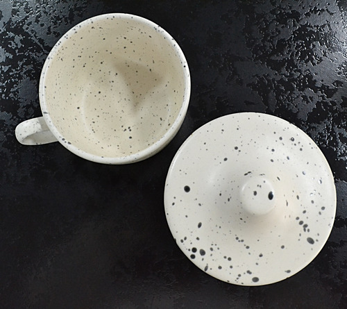 Taza Café Té Cerámica Grande Opaca Crema Pintas Asa Tazón