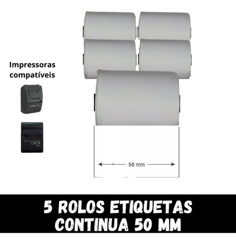 5 Etiqueta Térmica Continua P/ Mini Impressora - 55mm